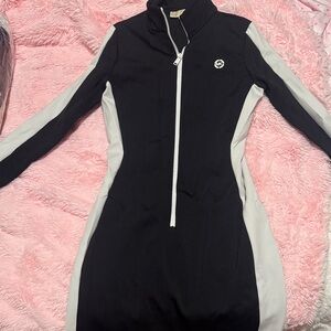 Michael Kors Black and White Long Sleeve Dress with Zipper
